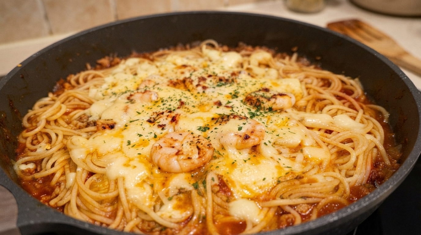 One-Pan Cheese and Shrimp Pasta