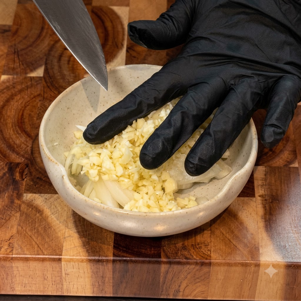 Pasta strands being lowered into a pot of boiling water.