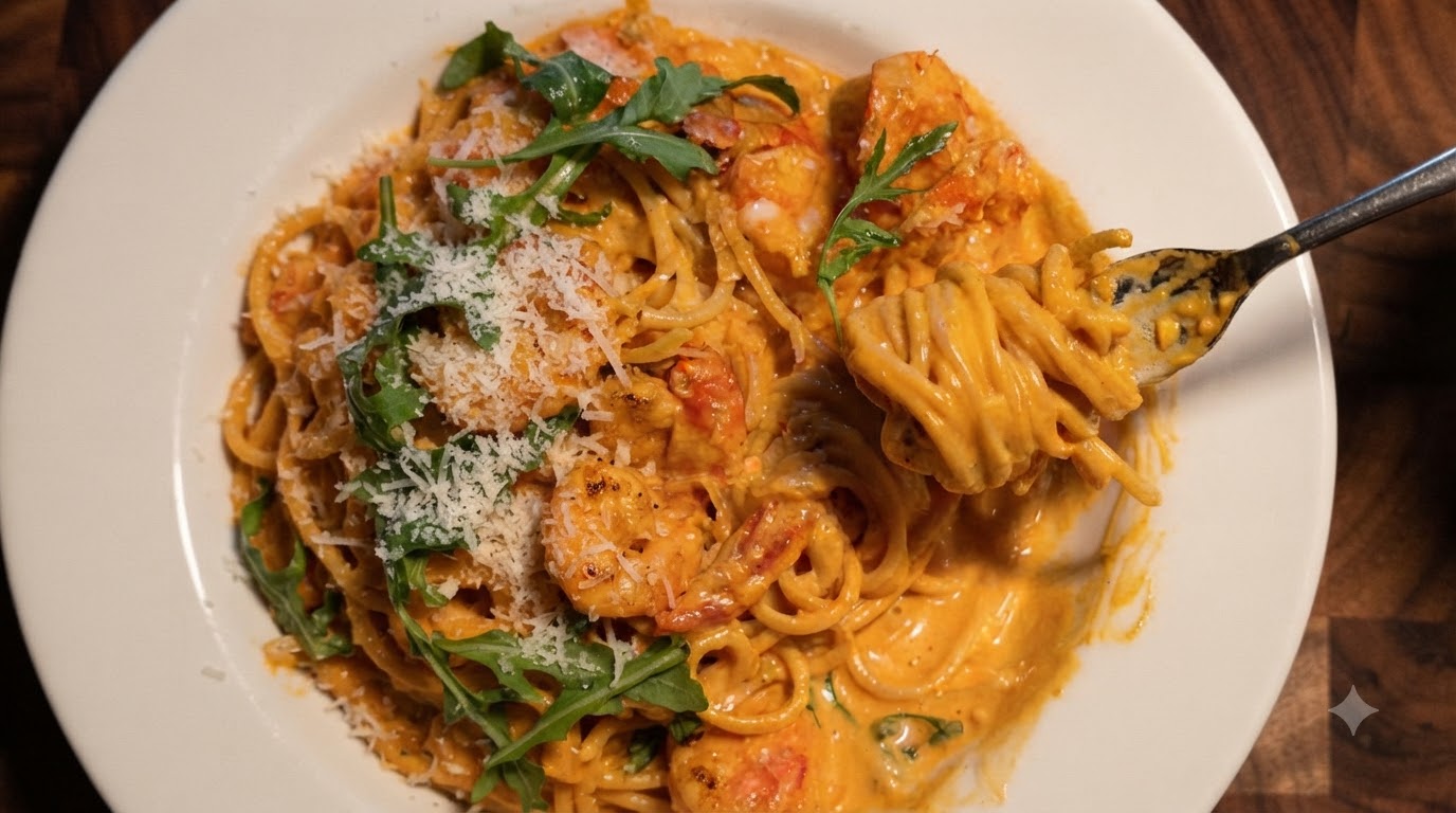 Korean Spicy Cream Shrimp Pasta