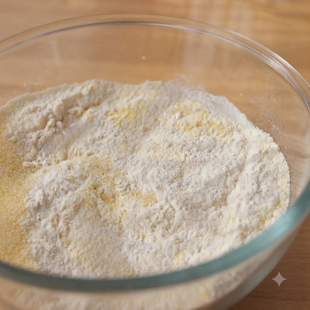 Low-sugar dry yeast and salt sprinkled over the flour mixture in a glass bowl.