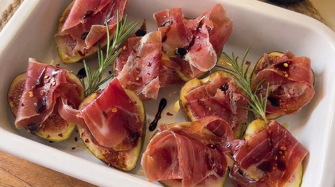 Baked Figs with Prosciutto, Cheese, and Balsamic Glaze