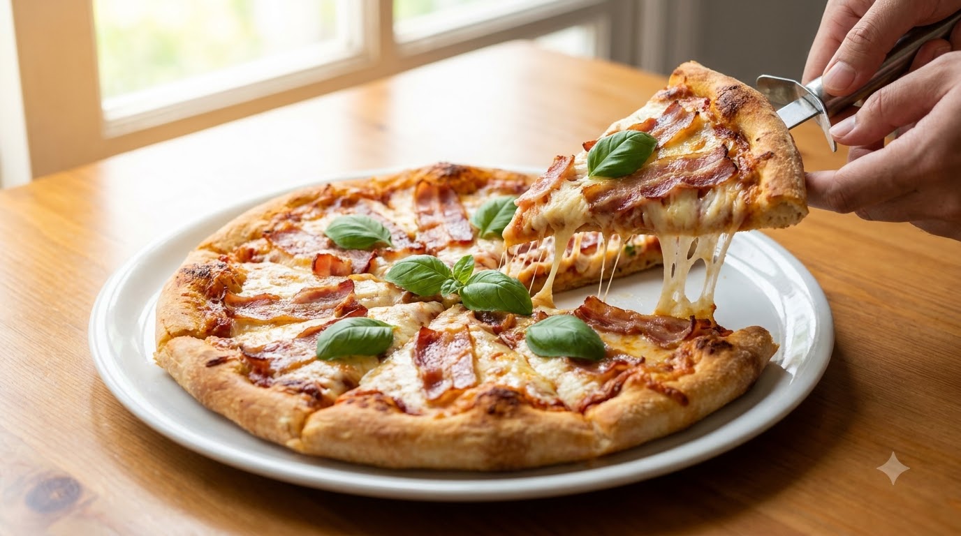 Homemade Crispy Bacon Cheese Pizza