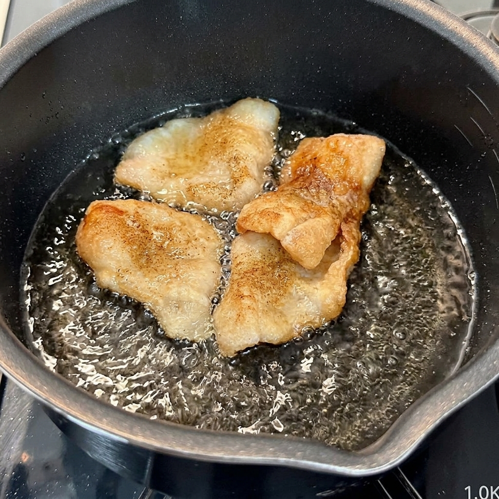 Liquid seasonings mixing into the simmering water and pork belly in the pot.
