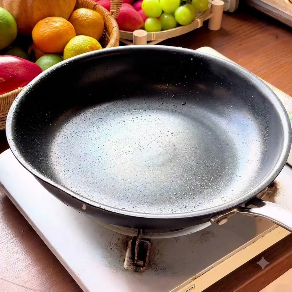 Marinated beef and onions being stir-fried inside a hot non-stick pan.