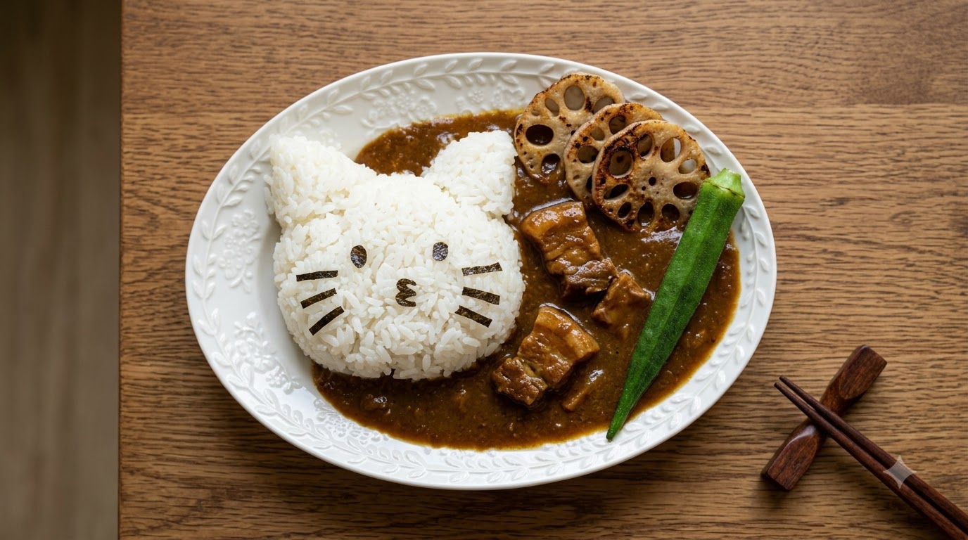 Rich Pork Belly Curry with Cat-Shaped Rice