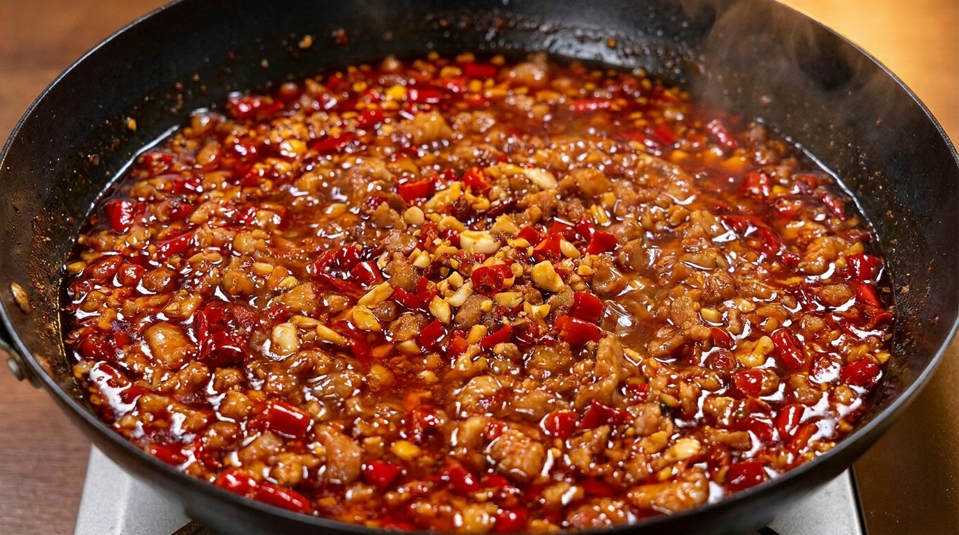 Homemade Sichuan Spicy Meat and Chili Sauce