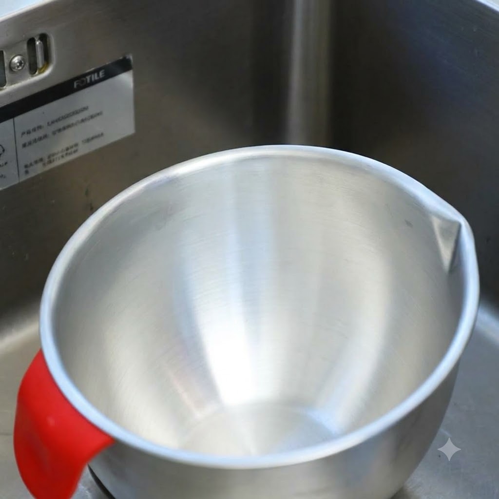 Fresh spare ribs being washed in a metal bowl with clear water and salt.