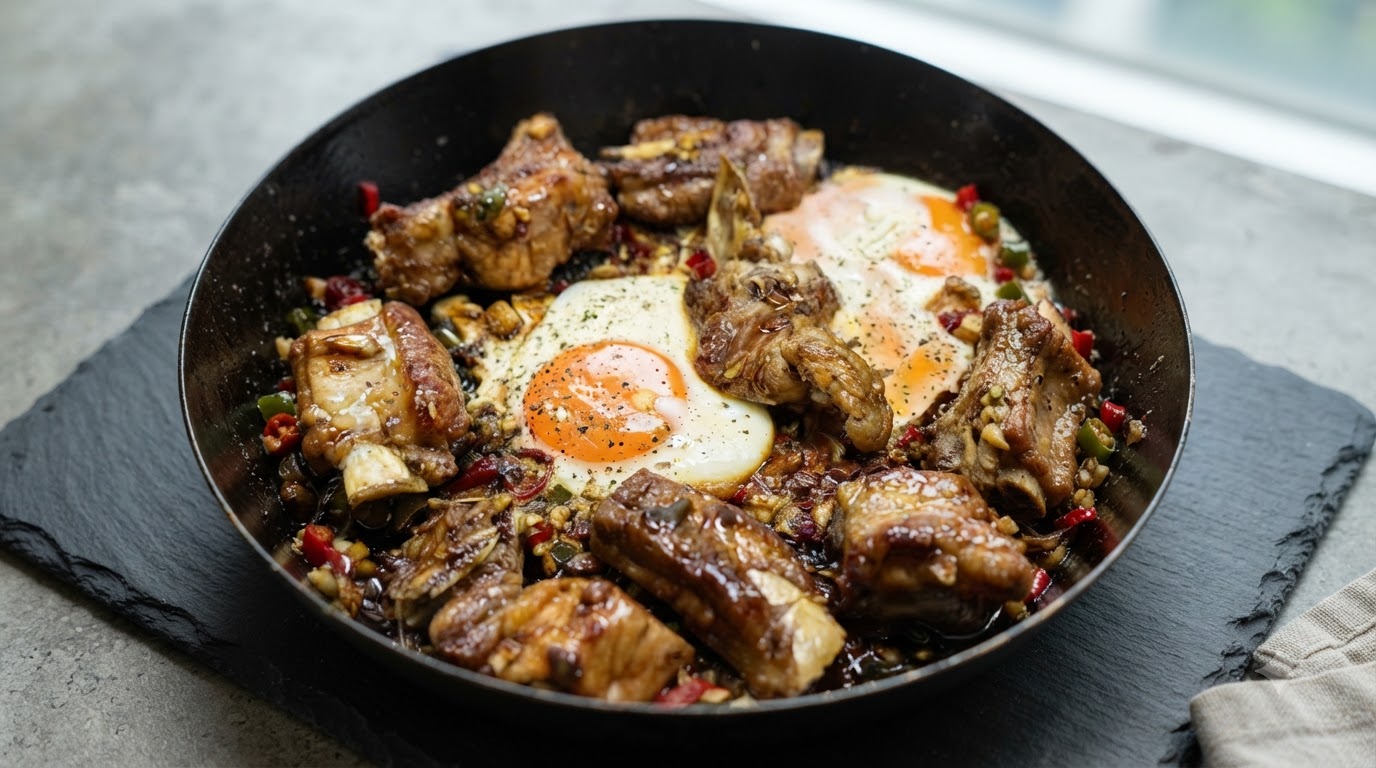 Honey Garlic Pork Ribs with Fried Eggs