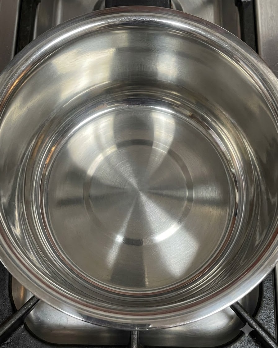 Sautéing sliced red onion in a metal pot with cooking oil.