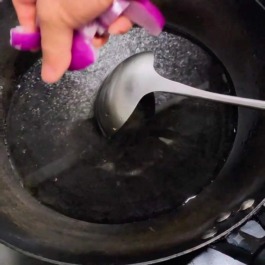 Onion slices being dropped into a pot of water over heat.