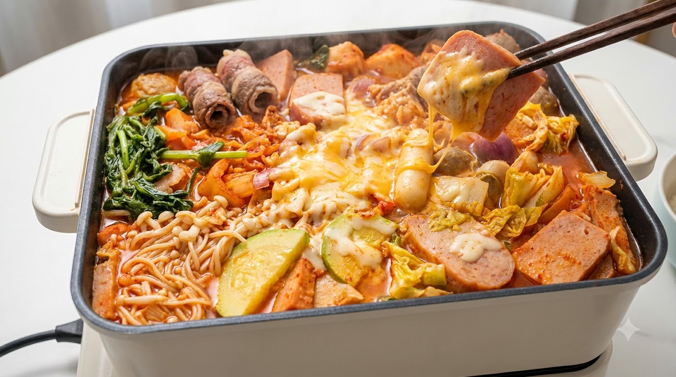 Korean Army Stew (Budae Jjigae) with Rice Cakes